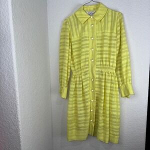 Vintage Jonathan Logan‎ Yellow Striped Shirt Dress Long Sleeve Career